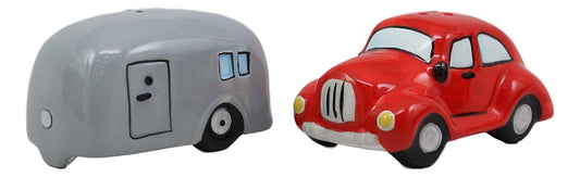 Kissing Red Vintage Car And Grey Camper Trailer Magnetic Salt And Pepper Shakers - Ebros Gift