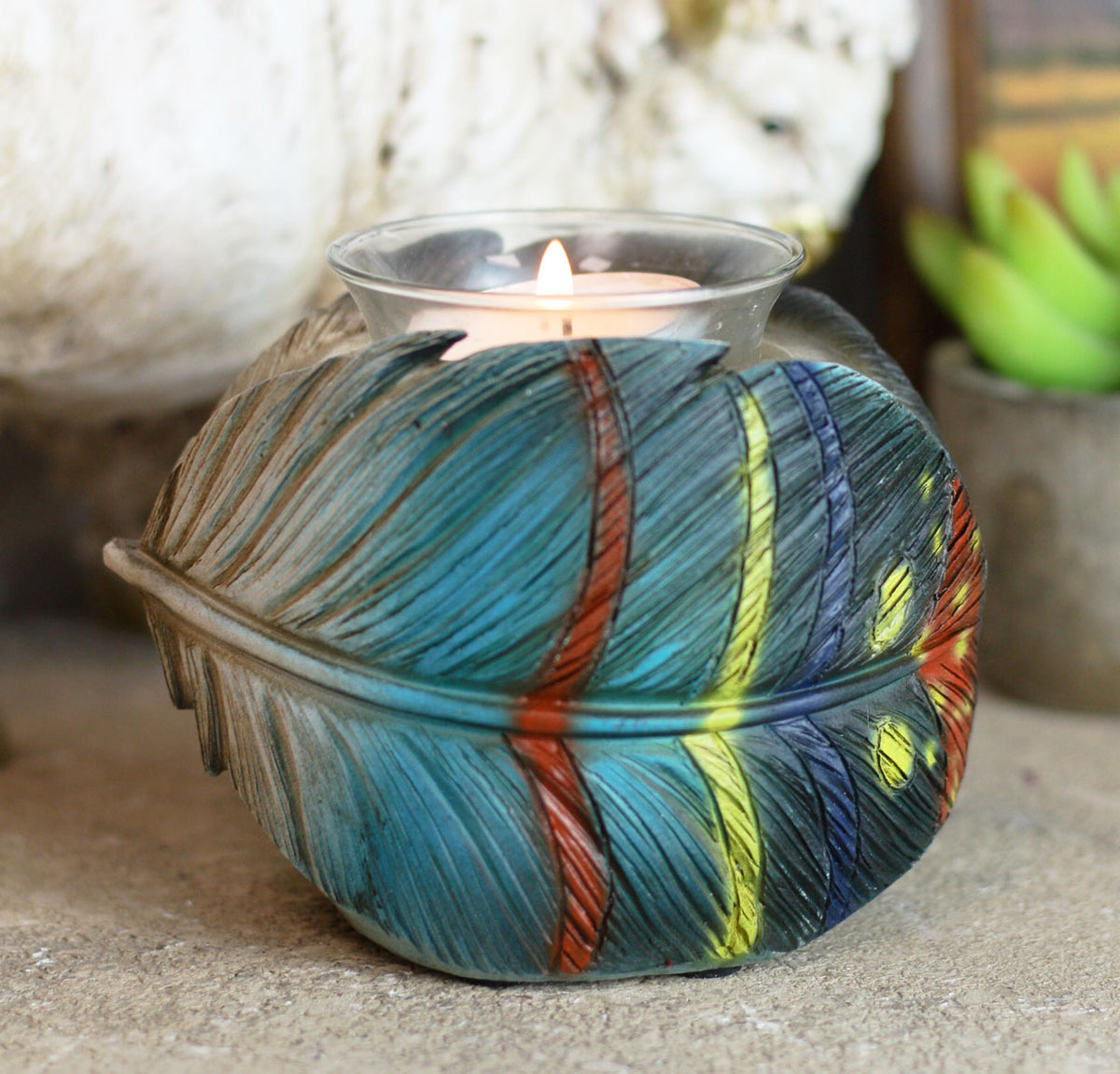 Set Of 2 Southwestern Indian Dreamcatcher Feather Tea Light Votive Candle Holder