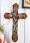 2 Intertwined Hearts Valentine Floral Scrollwork Turquoise Beads Wall Cross