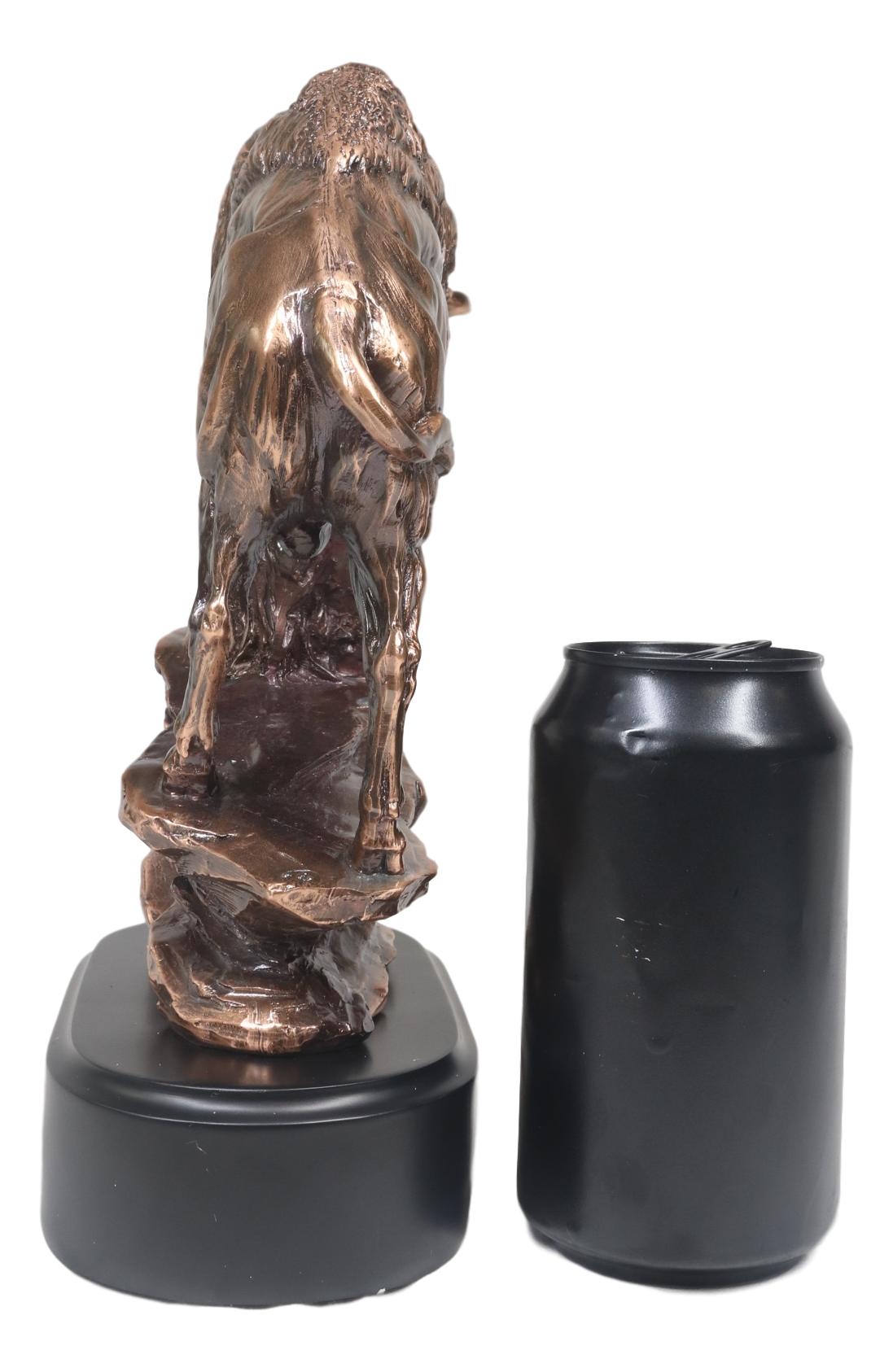 Buffalo Jump American Bison On Cliff Edge Bronze Electroplated Finish Statue - Ebros Gift