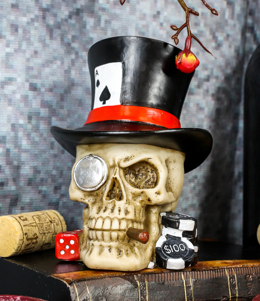 Ebros Casino Royale Poker Cards Dice And Chips Skull With Top Hat