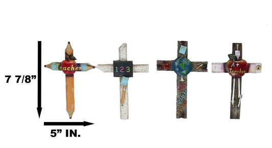 Pack Of 4 Novelty Educational Teacher Apple Math 123 Globe Pencils Wall Crosses
