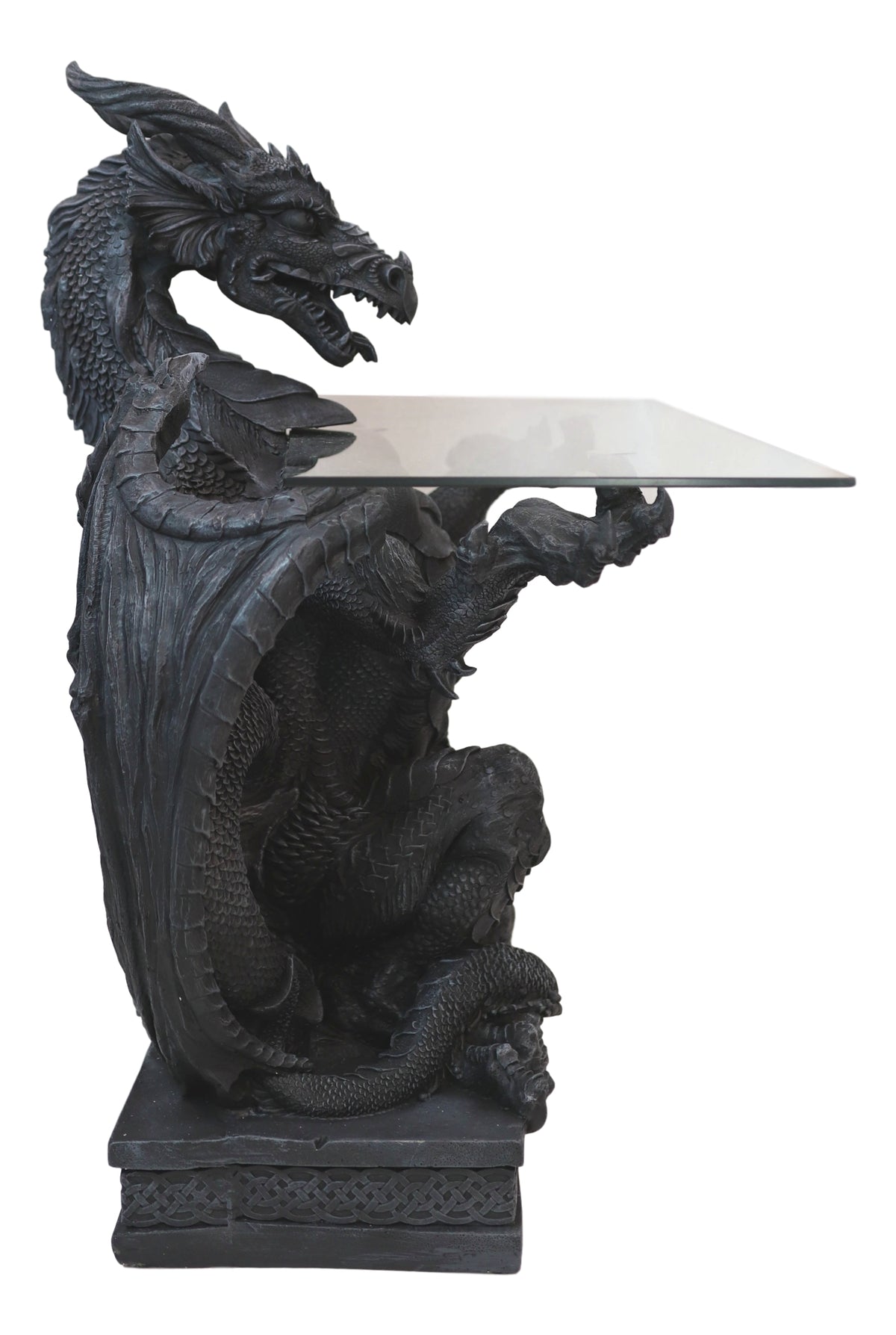Gothic Fantasy Butler Black Dragon Sculptural Glass Topped Side Table 33.5"H