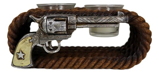 Ebros Western Cowboy Ropes And Revolver Pistol Double Votive Tea Light Candle Holder