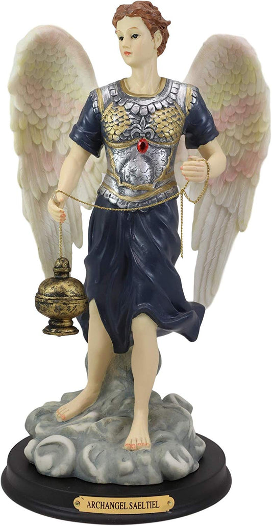 Ebros Byzantine Colorful Archangel Sealtiel Statue with Brass Name Plate 12"H