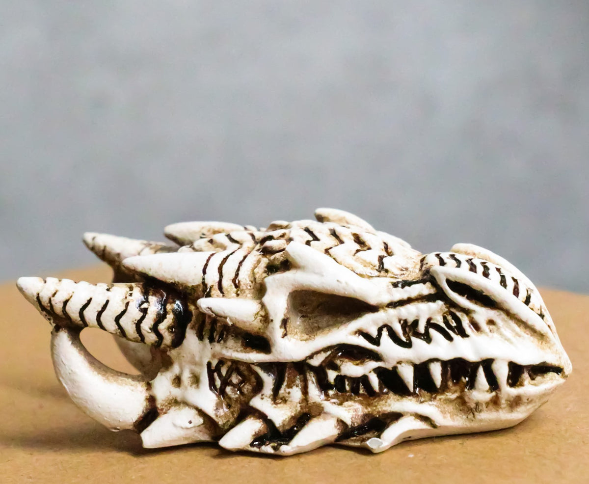 Miniature Tribal Tattoo Demon Horned Dragon Skull Figurine Fantasy Dragons Lair - Ebros Gift