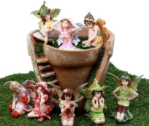 Fairy Garden Starter Kit Broken Planter Pot With 8 Miniature Fairy Figurines Set