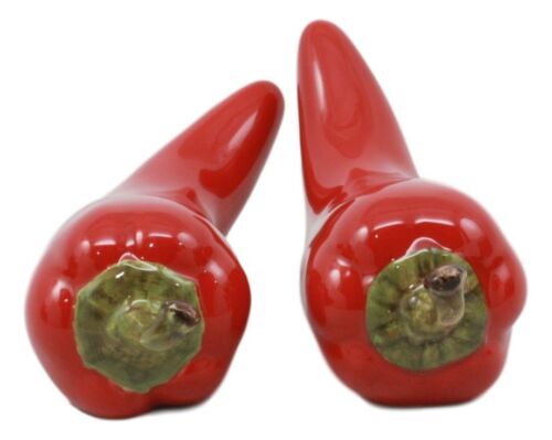Mexican Large Juicy Red Jalapeno Chili Peppers Ceramic Salt Pepper Shakers Set