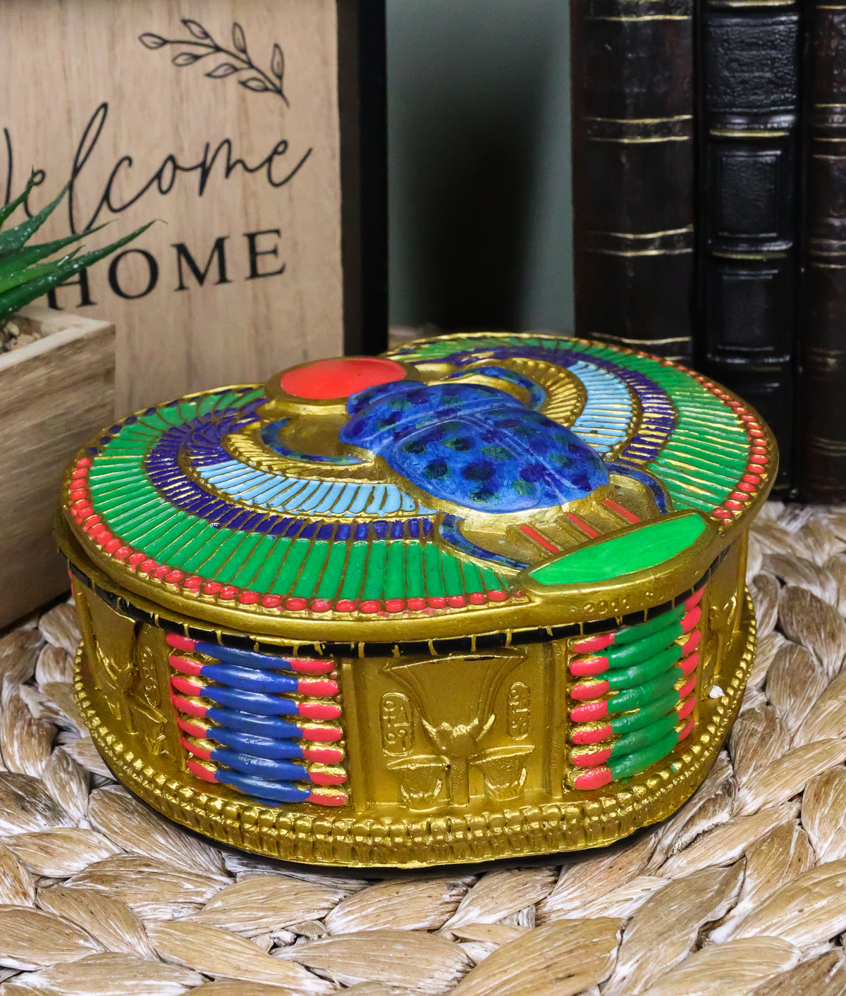 Ancient Egyptian Winged Scarab Beetle Colorful Decorative Trinket Jewelry Box