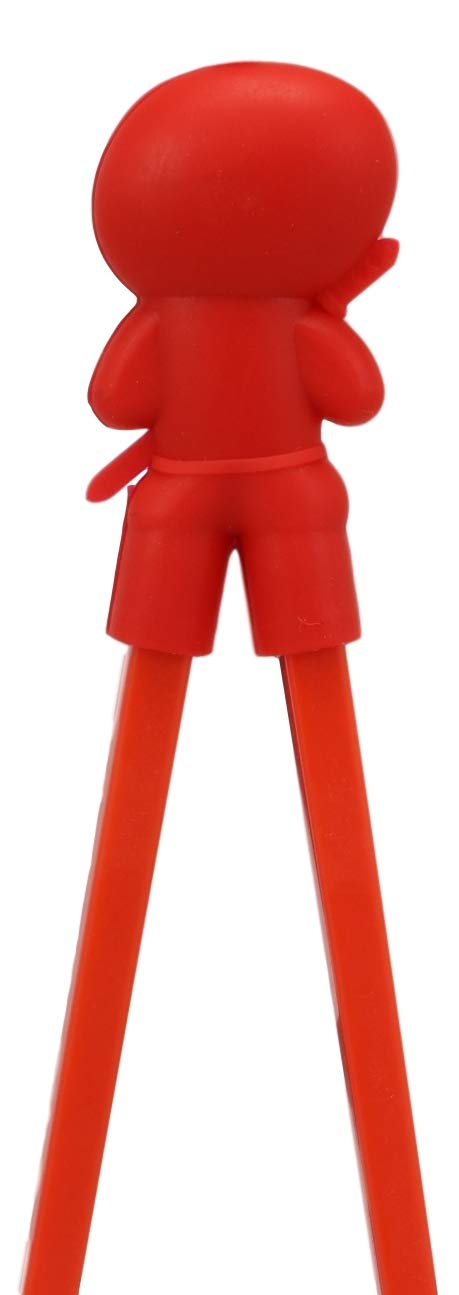 Japanese Red Ninja Reusable Training Chopsticks Set With Silicone Guide Hinge - Ebros Gift