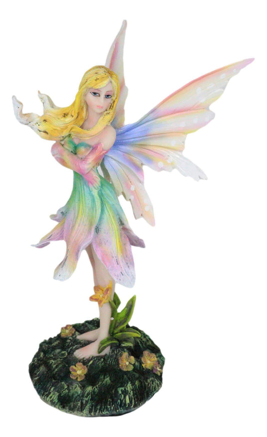 Ebros Fae Garden Meadows Blonde Fairy With Rainbow Lily Petals Dress & Gloves