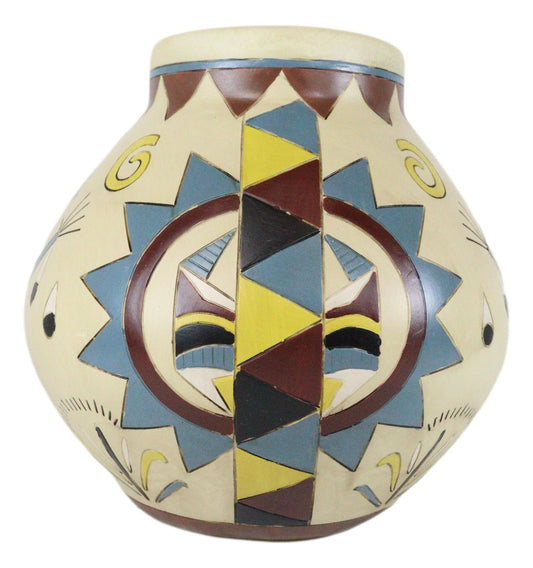 Southwestern Tribal Aztec Mayan God Symbol Feathers Floral Vase Sculpture Decor - Ebros Gift