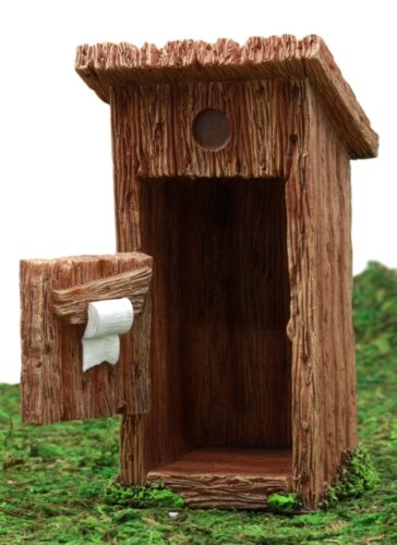 Ebros Fairy Garden Miniature Colonial Toilet Outhouse With Door & Toilet Roll Setup