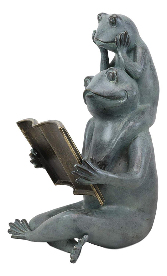 18"H Aluminum Whimsical Froggy Story Fable Frog Family Fatherhood Garden Statue - Ebros Gift