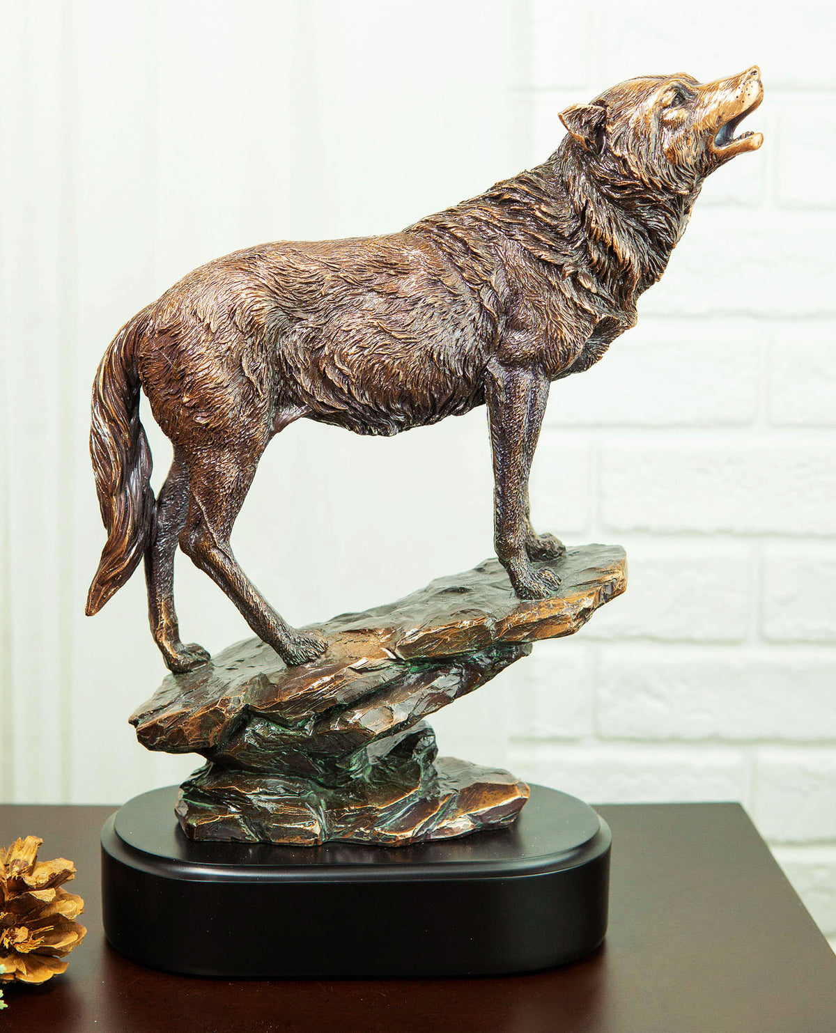 Midnight Moon Howling Alpha Gray Wolf Statue In Bronze Electroplated Finish - Ebros Gift