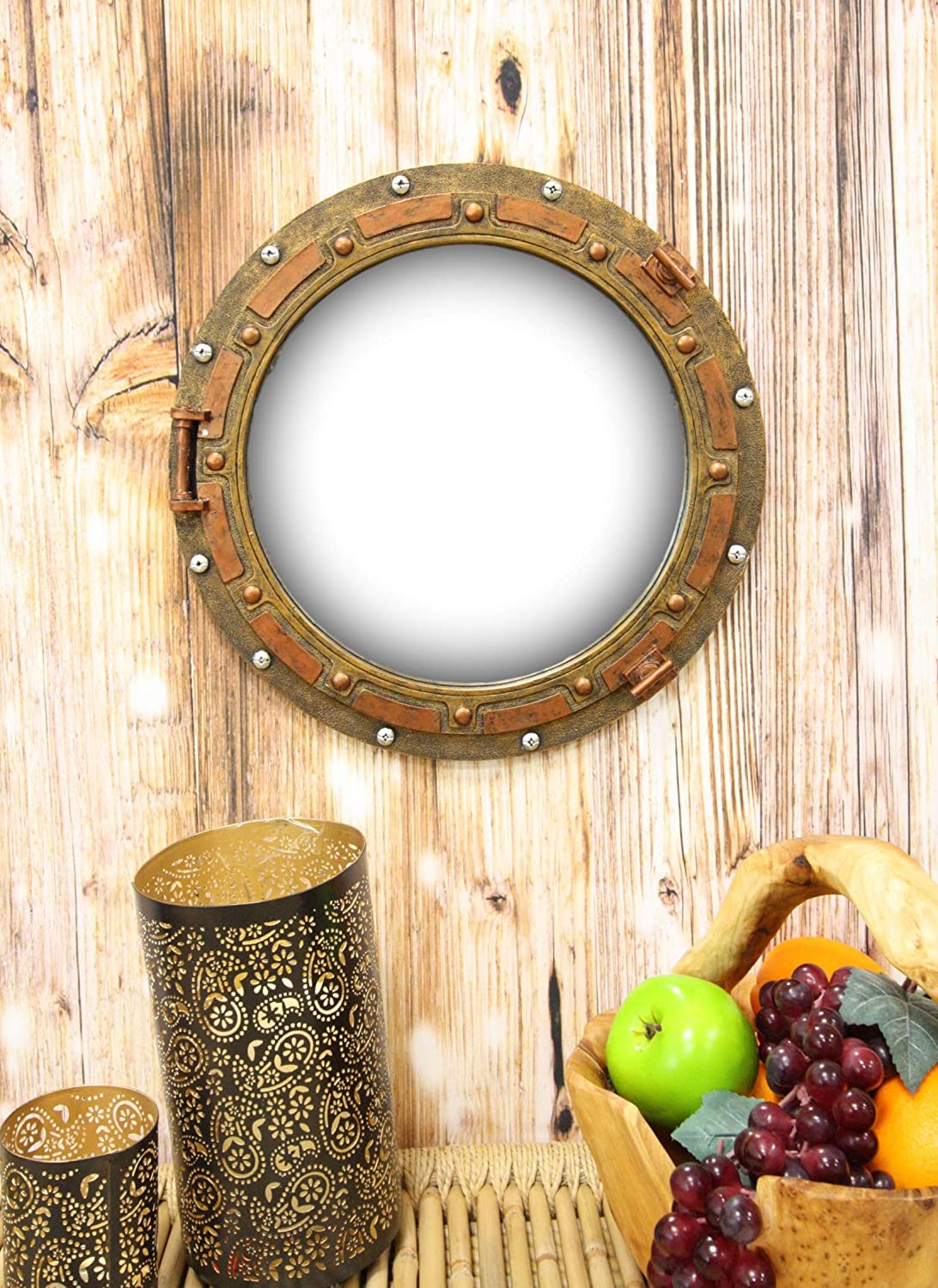 Antique Bronze Rust Finish Nautical Marine Ship Porthole Wall Mirror Decor 15"D