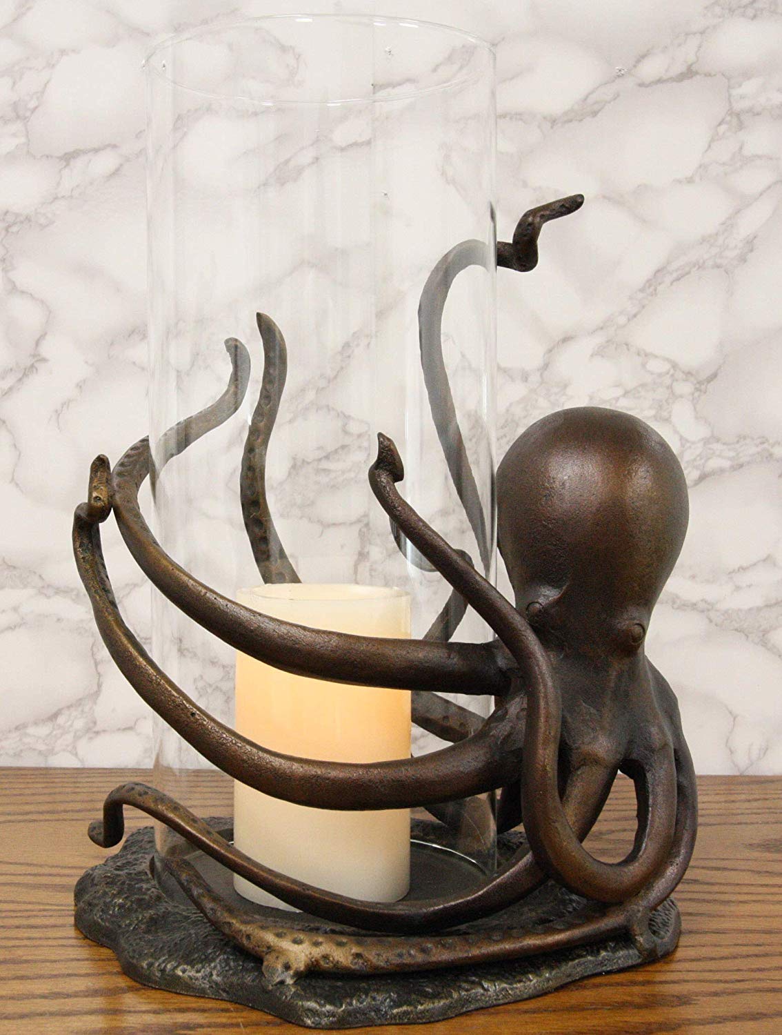Aluminum Nautical Sea Octopus With Tentacle Legs Hurricane Candle Holder Statue