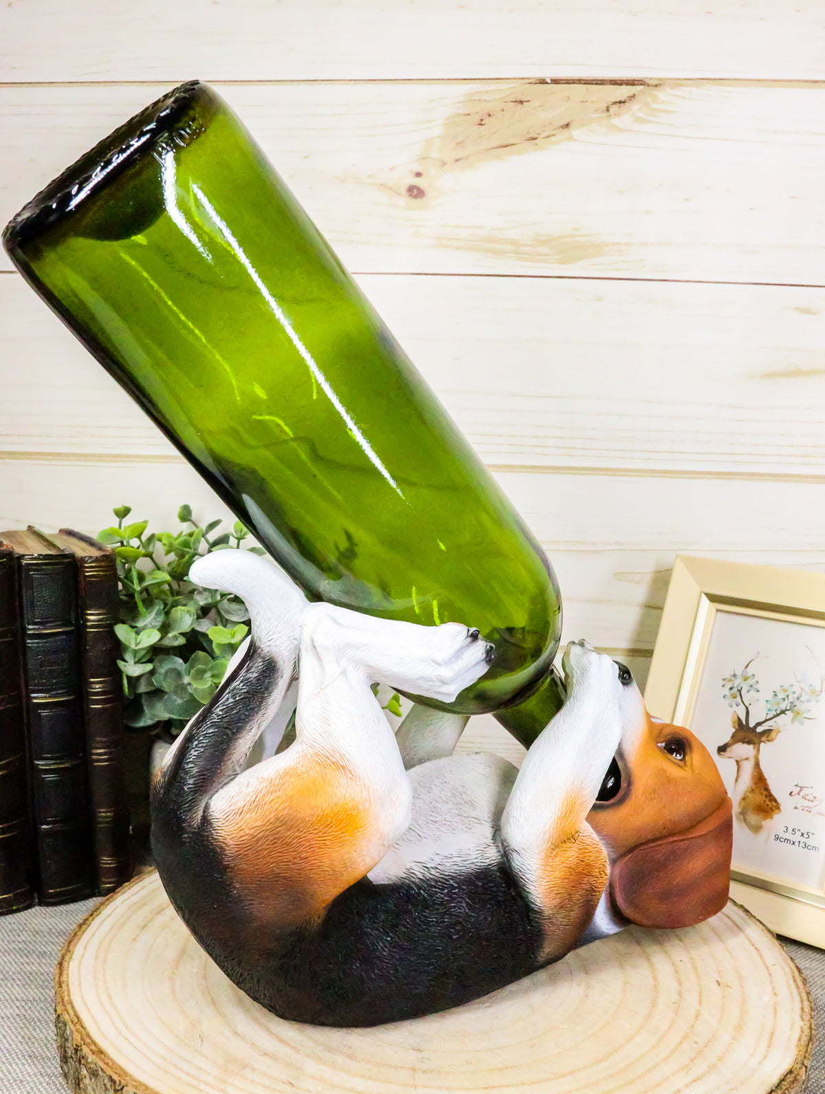 Ebros Realistic Tricolor Beagle Wine Holder Figurine 10" Long Hound Pedigree Dog