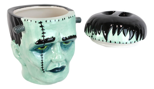 Ceramic Ghastly Victor Frankenstein Skull Cookie Jar Halloween Decor Kitchenware