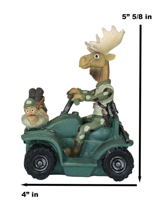 Rustic Western Elk Moose With Captured Man Hunter Driving ATV Car Figurine