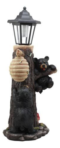 Ebros Large Climbing Black Bear Cubs Reaching for Honeycomb Beehive LED Path Lighter Statue 19"Tall with Solar Lantern Light Welcome Sign Guest Greeter Decor Figurine - Ebros Gift