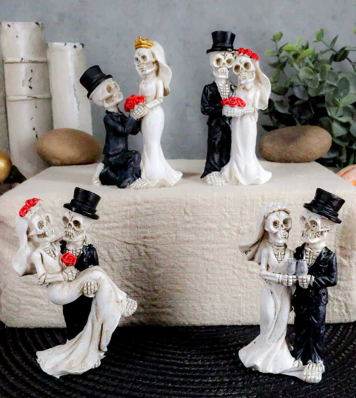 Ebros Love Never Dies Eternal Wedding Skeleton Couples in Tuxedo & Gown Mini Figurines