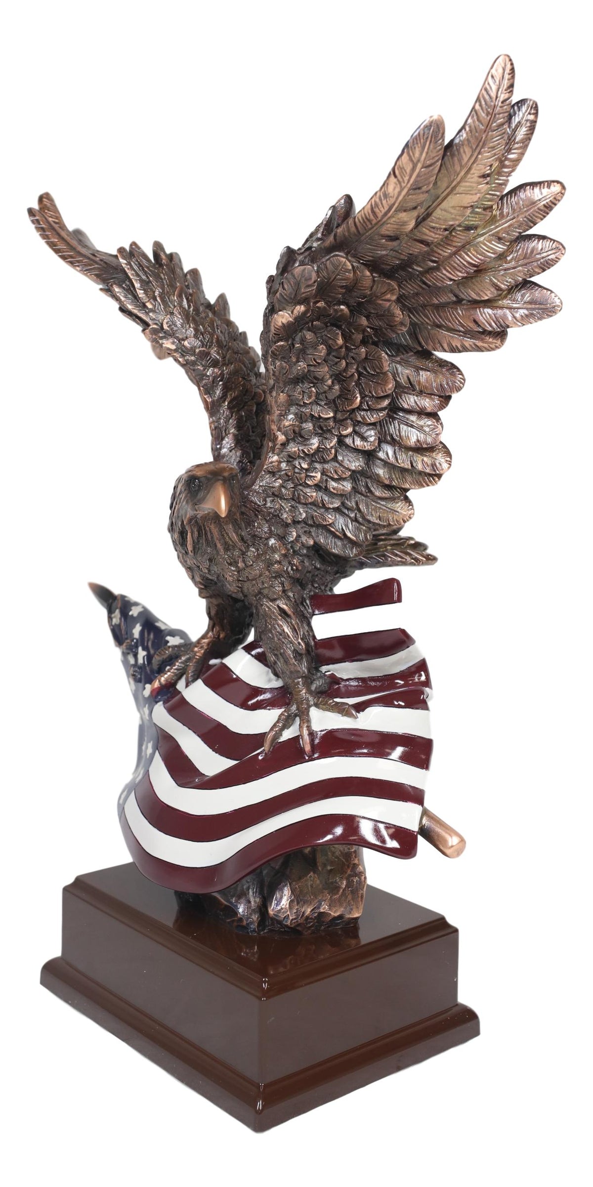 Ebros Wings of Glory Majestic Bald Eagle Clutching On USA American Flag Statue - Ebros Gift