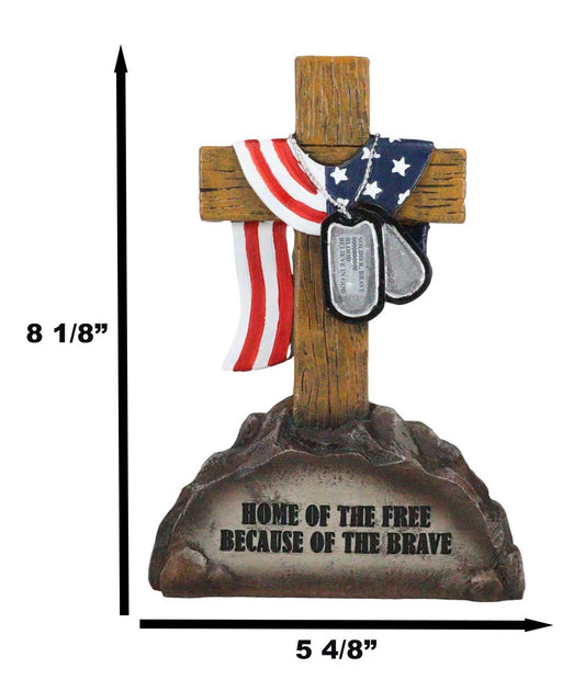 Ebros Patriotic Fallen Soldiers Memorial Cross With American Flag And Dog Tags Statue