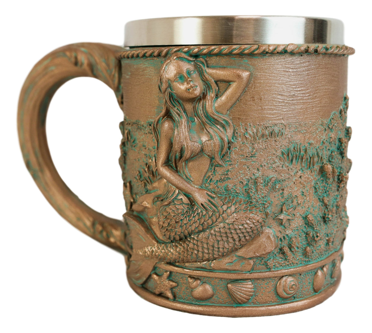 Rustic Nautical Ocean Coral Reef Mermaid With Sea Stars Shells Coffee Tea Mug