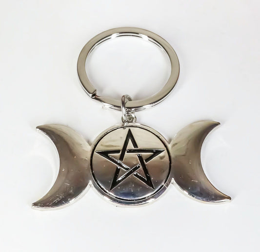 Metal Wicca Triple Moon Pentagram Coffin Planchette 24 Keychains And Display Set