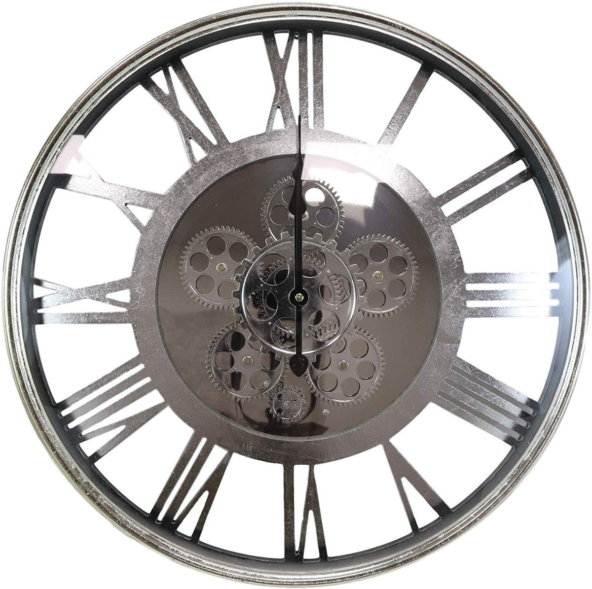 Ebros Large 21.25" W Contemporary Modern Transitional Design Steampunk Wall Clock with Complex Mechanical Moving Gears Mirror Face Roman Numerals Accent Clockwork Gearwork Decor