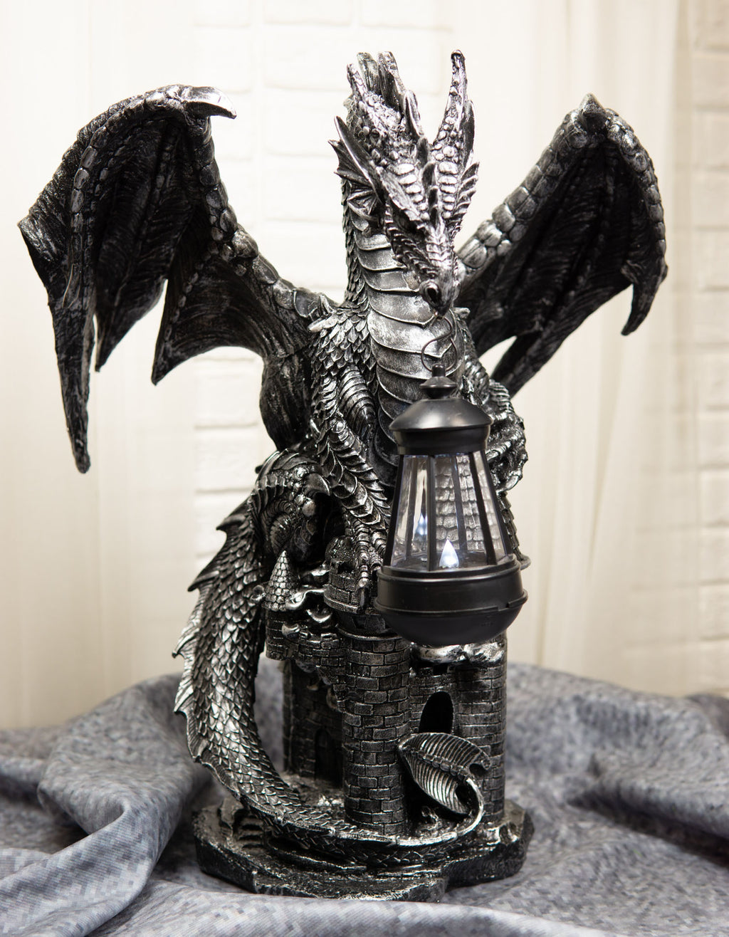 Large Decorative Dragon Statue With Lantern For Front Door - Approx. 40 Cm, Garden & Balcony Decor