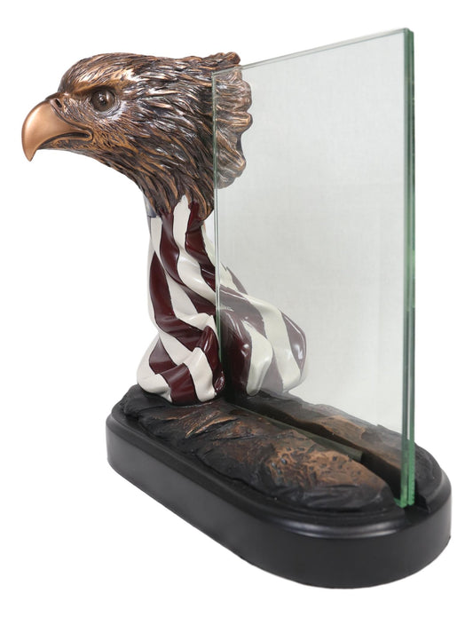 Ebros Patriotic Bald Eagle Bust & American Flag Statue W/ Glass 4X6 Picture Frame - Ebros Gift