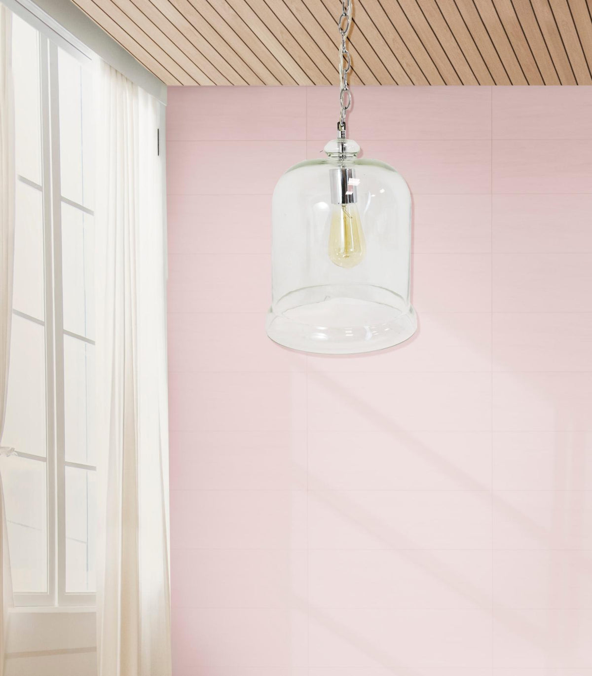 Rustic Farmhouse Clear Glass Canopy Bell Pendant Ceiling Wall Lamp With Chain