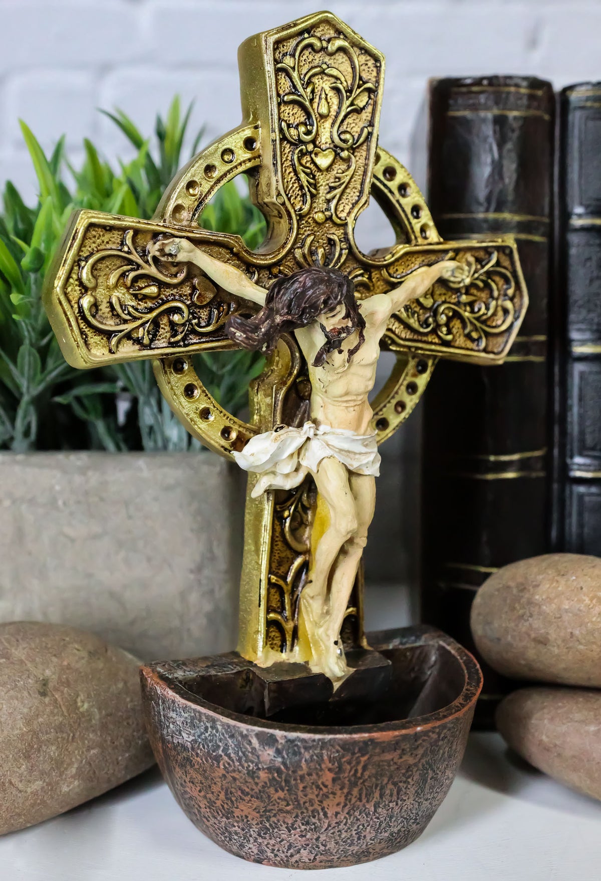 Jesus On The Cross Crucifix Wall Mount Or Desktop Dresser Plaque Holy Water Font