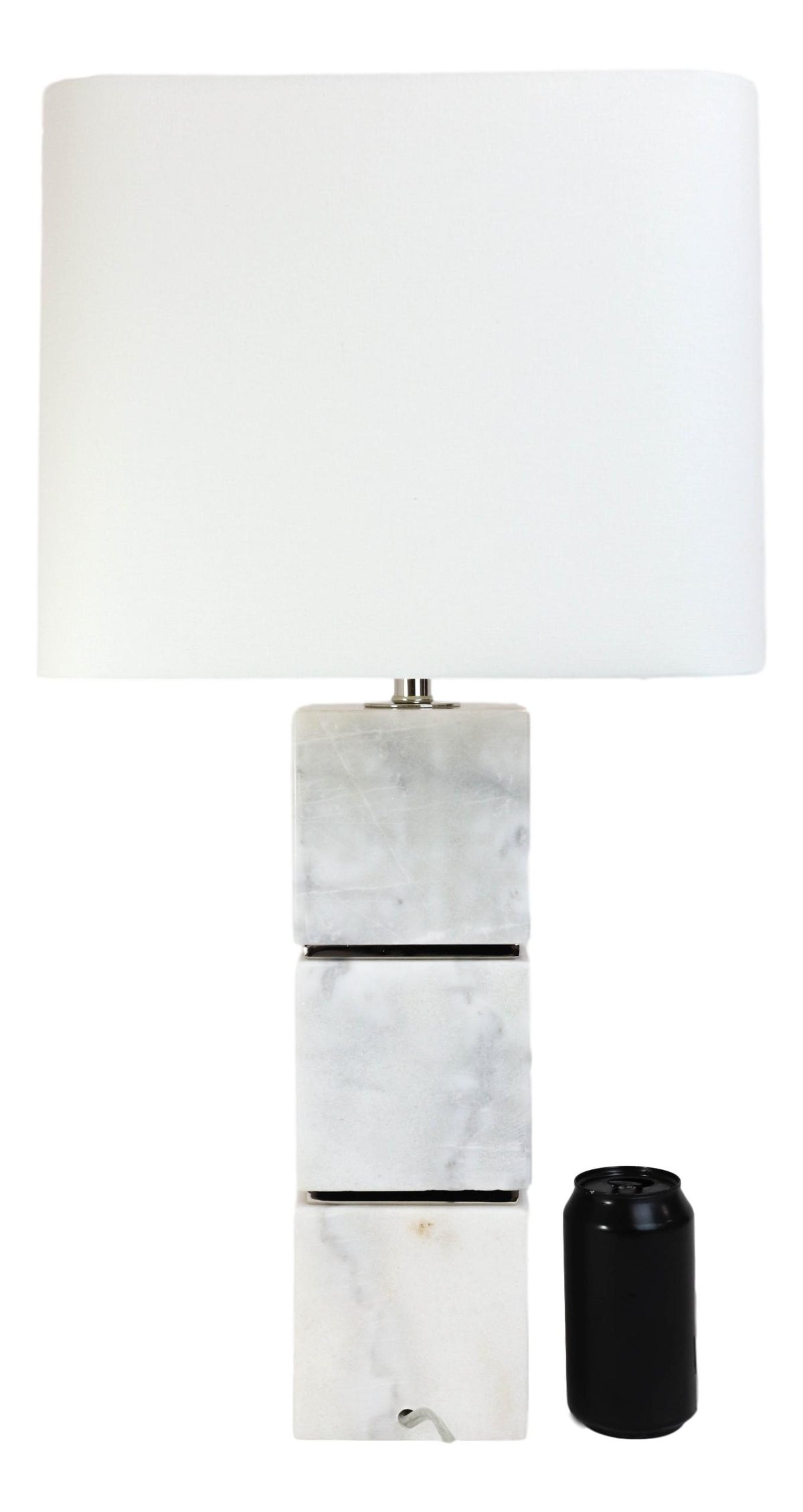 27"H Contemporary Elegant 3 White Marble Cubes Gold Trim Table Lamp Fabric Shade - Ebros Gift