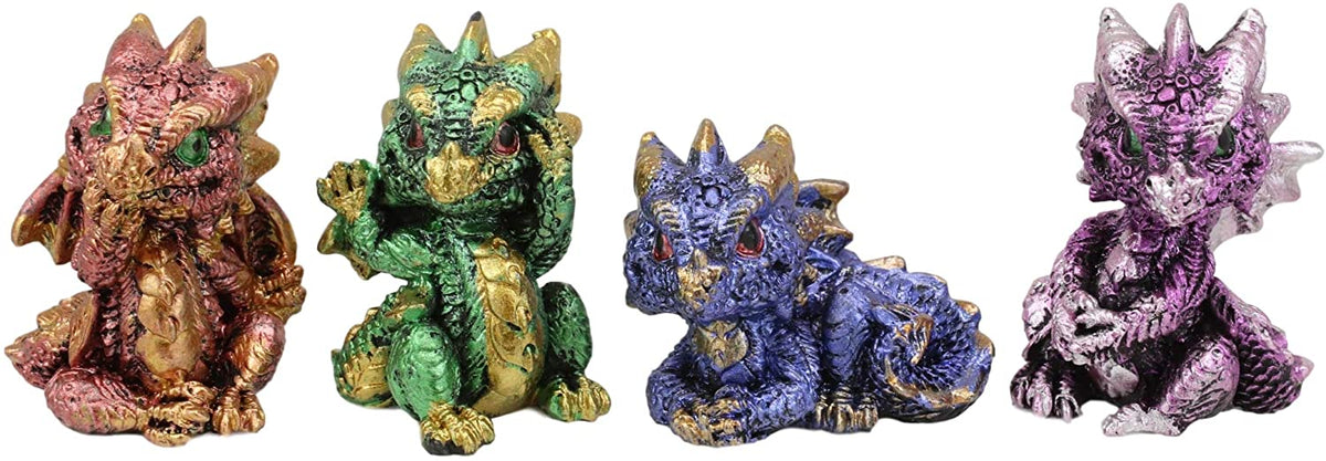 Ebros Set of 12 Colorful Red Green Purple Blue Baby Dragons Miniature Figurine