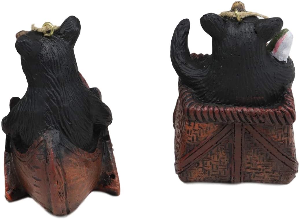 Ebros Western Set of 2 Black Bears In Canoe & Basket Christmas Ornament