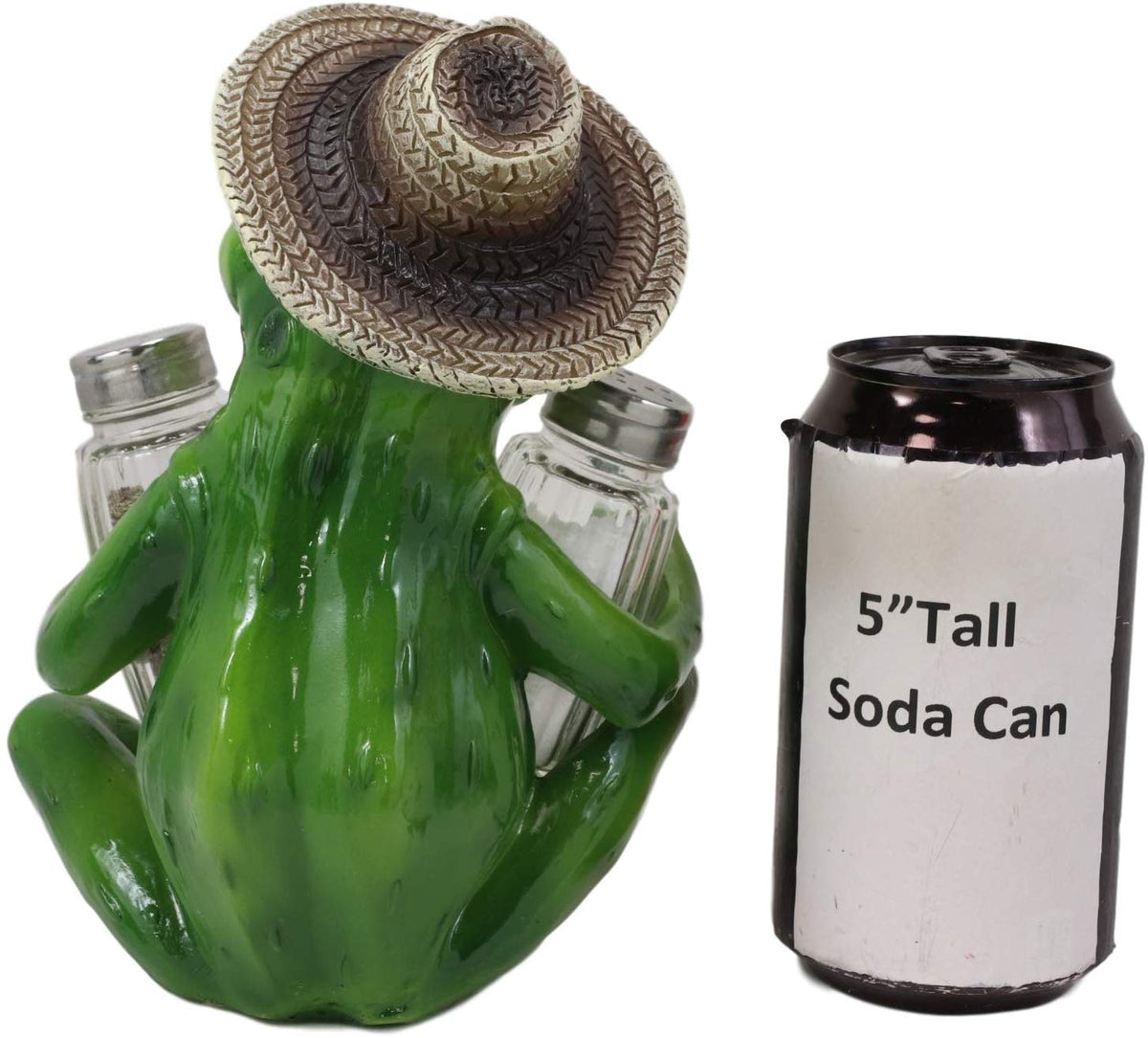 Ebros Green Toad Tree Frog With Sombrero Glass Salt Pepper Shakers Holder Set - Ebros Gift