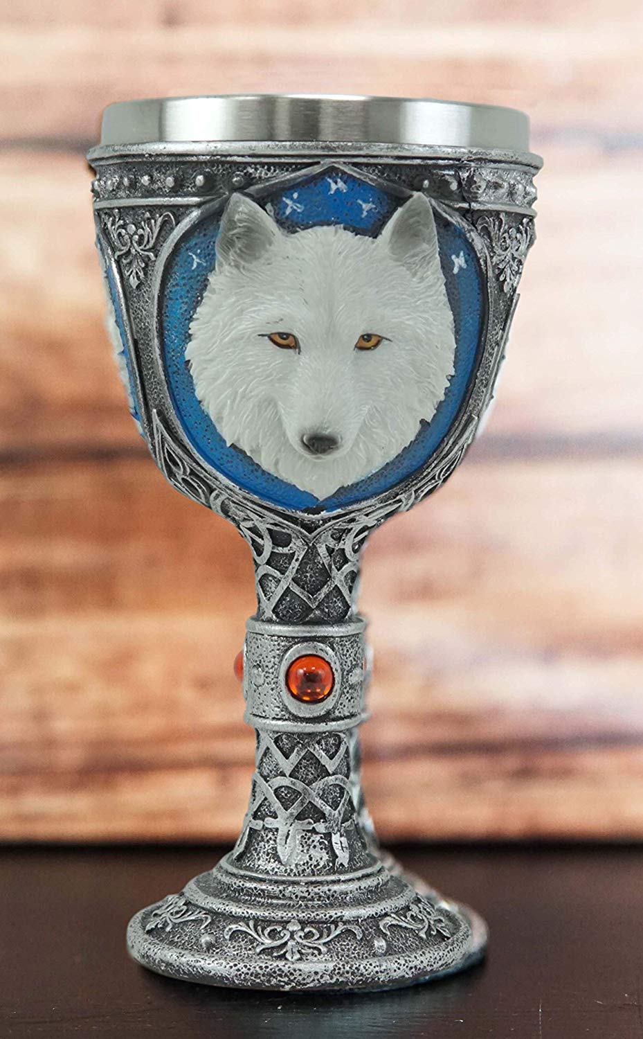 Ebros Large Celtic Direwolf White Snow Wolf Coffee Mug & Wine Goblet Chalice Set