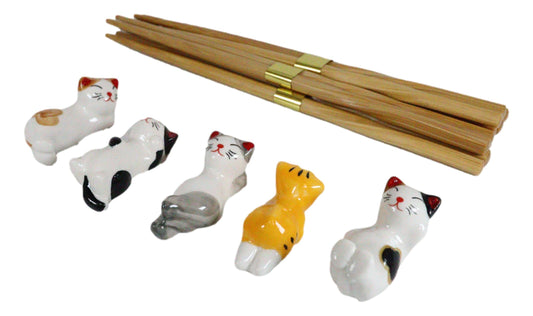 Colorful Calico Feline Kitty Cats Set of 5 Chopsticks And Flatware Holder Rests - Ebros Gift