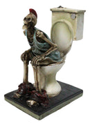 Still Constipated Funny Red Punk Mohawk Skeleton on Bathroom Toilet Figurine