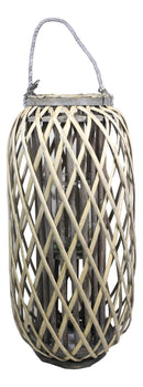 24"H Rustic Western Farmhouse Rattan Wood Willow Candle Lantern Candleholder