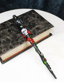 Fantasy Raven Crow Perching On White Skull with Rose Vines Decorative Magic Wand