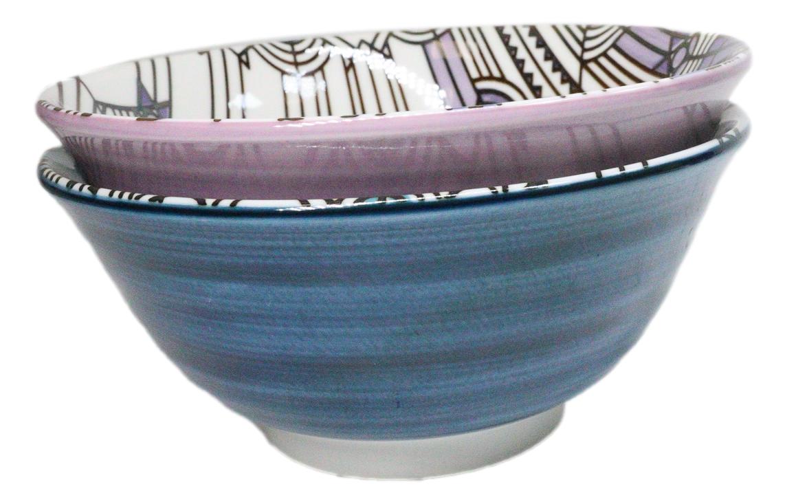 Pack Of 2 Made In Japan FLW April Showers Blue And Purple Porcelain Bowls 18oz