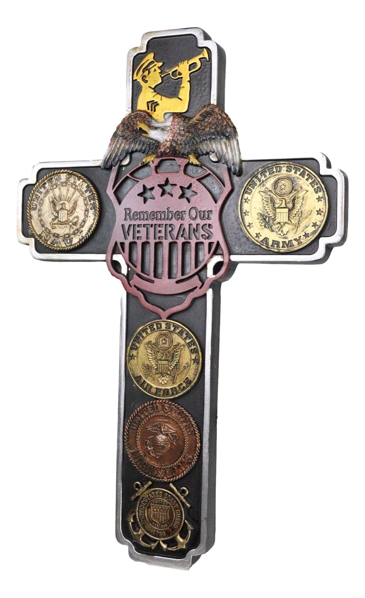 Remember Our Veterans Eagle USA Navy Army Air Force Military Medals Wall Cross