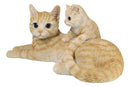 Realistic Curious Feline Orange Tabby Cat Mother with Cute Kitten Figurine 12"L