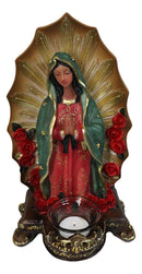 Our Blessed Mother Mary Lady of Guadalupe With Roses Candleholder Figurine 11"H