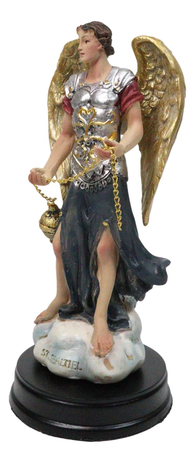 Colorful Catholic Church Archangel Saint Sealtiel with Golden Censer Figurine
