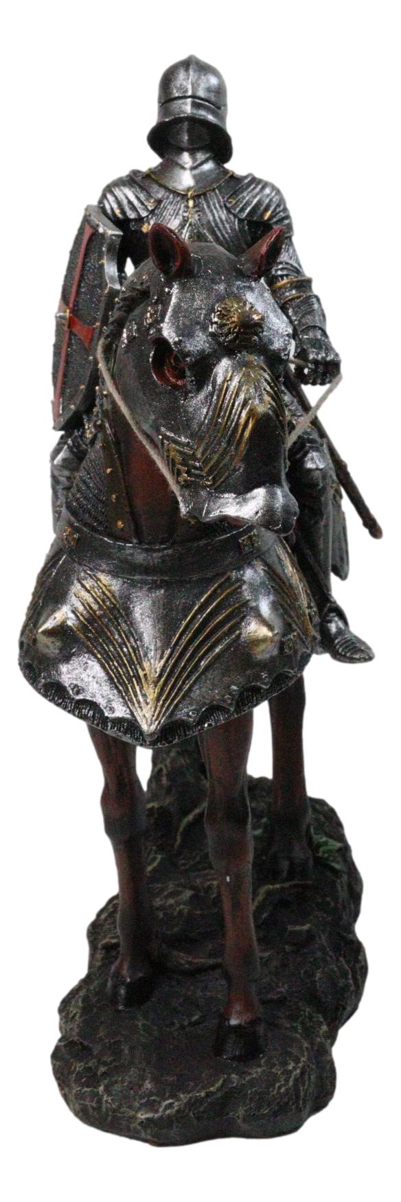 Ebros Gift Crusader Dark Knight on Armored Horse Medieval Cavalry Figurine